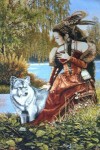 Гобеленовое панно "Девушка и волк"